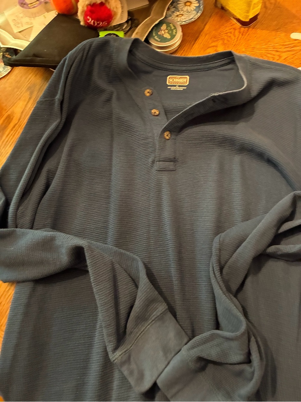 Cozy Navy Long-Sleeve Henley Shirt with Button Placket